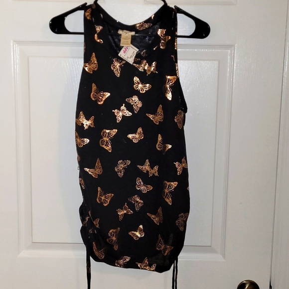 NYC Tops - Gold metallic butterflies tank top